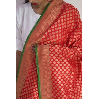 Red Big Boota Cutwork Handloom Banarasi Dupatta