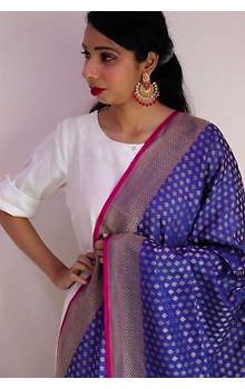 Royal Blue Chunri Booti Cutwork Handloom Banarasi Dupatta