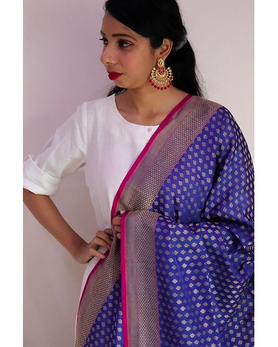 Royal Blue Chunri Booti Cutwork Handloom Banarasi Dupatta-1