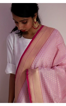Light Pink Small  Booti Cutwork Handloom Banarasi Dupatta