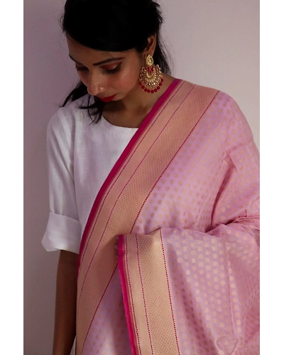 Light Pink Small  Booti Cutwork Handloom Banarasi Dupatta-162021-0000115