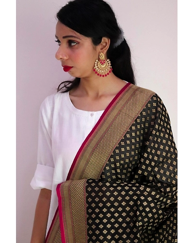 Black Diamond Booti Cutwork Handloom Banarasi Dupatta-5