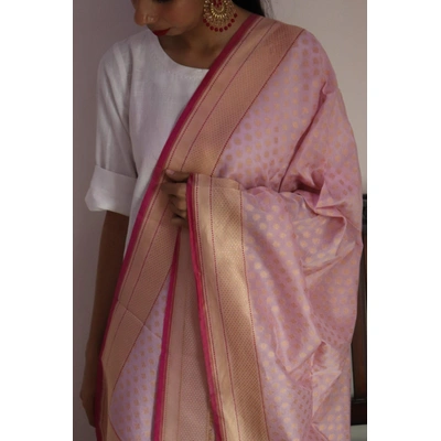 Pink Chunri Booti Cutwork Handloom Banarasi Dupatta
