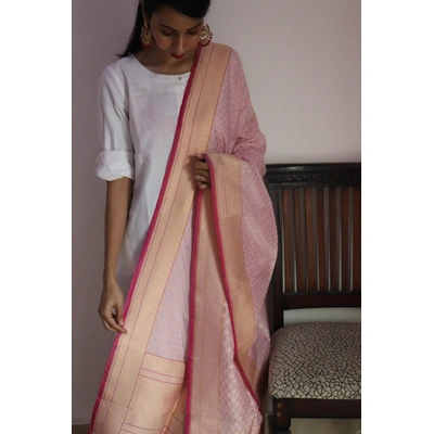 Light Pink Chunri Booti Cutwork Handloom Banarasi Dupatta