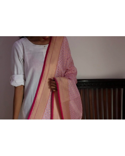 Light Pink Chunri Booti Cutwork Handloom Banarasi Dupatta-3