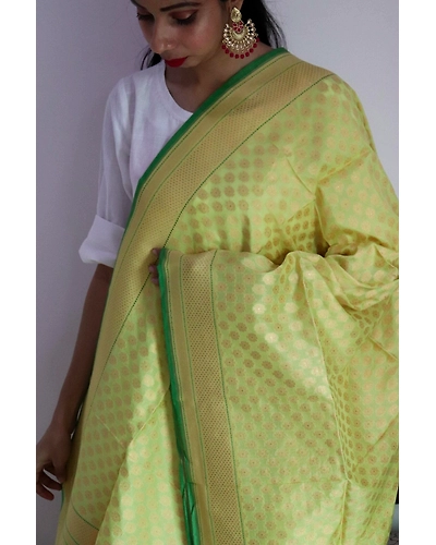 Yellow flower Booti Cutwork Handloom Banarasi Dupatta-162021-0000118