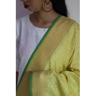 Lemon Yellow Chunri Boota Cutwork Handloom Banarasi Dupatta