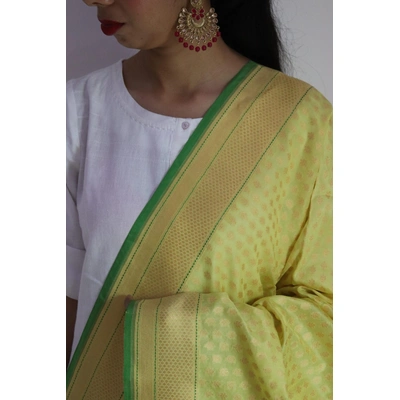 Lemon Yellow Chunri Boota Cutwork Handloom Banarasi Dupatta