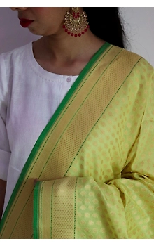 Lemon Yellow Chunri Boota Cutwork Handloom Banarasi Dupatta