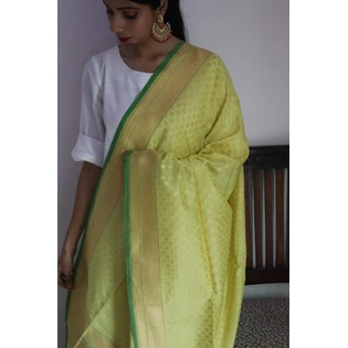 Yellow Booti Cutwork Handloom Banarasi Dupatta