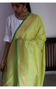 Yellow Booti Cutwork Handloom Banarasi Dupatta