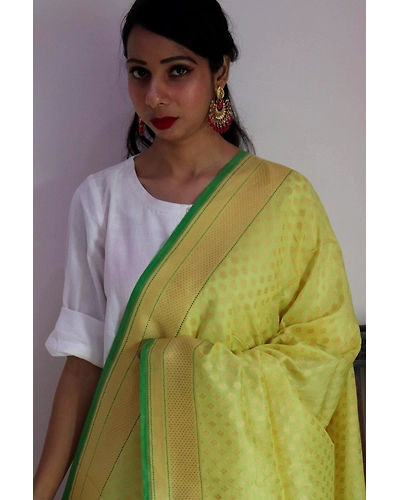 Yellow Booti Cutwork Handloom Banarasi Dupatta-4