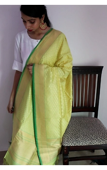 Yellow Chunri Booti Cutwork Handloom Banarasi Dupatta