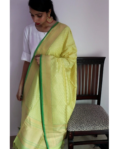 Yellow Chunri Booti Cutwork Handloom Banarasi Dupatta-162021-0000121