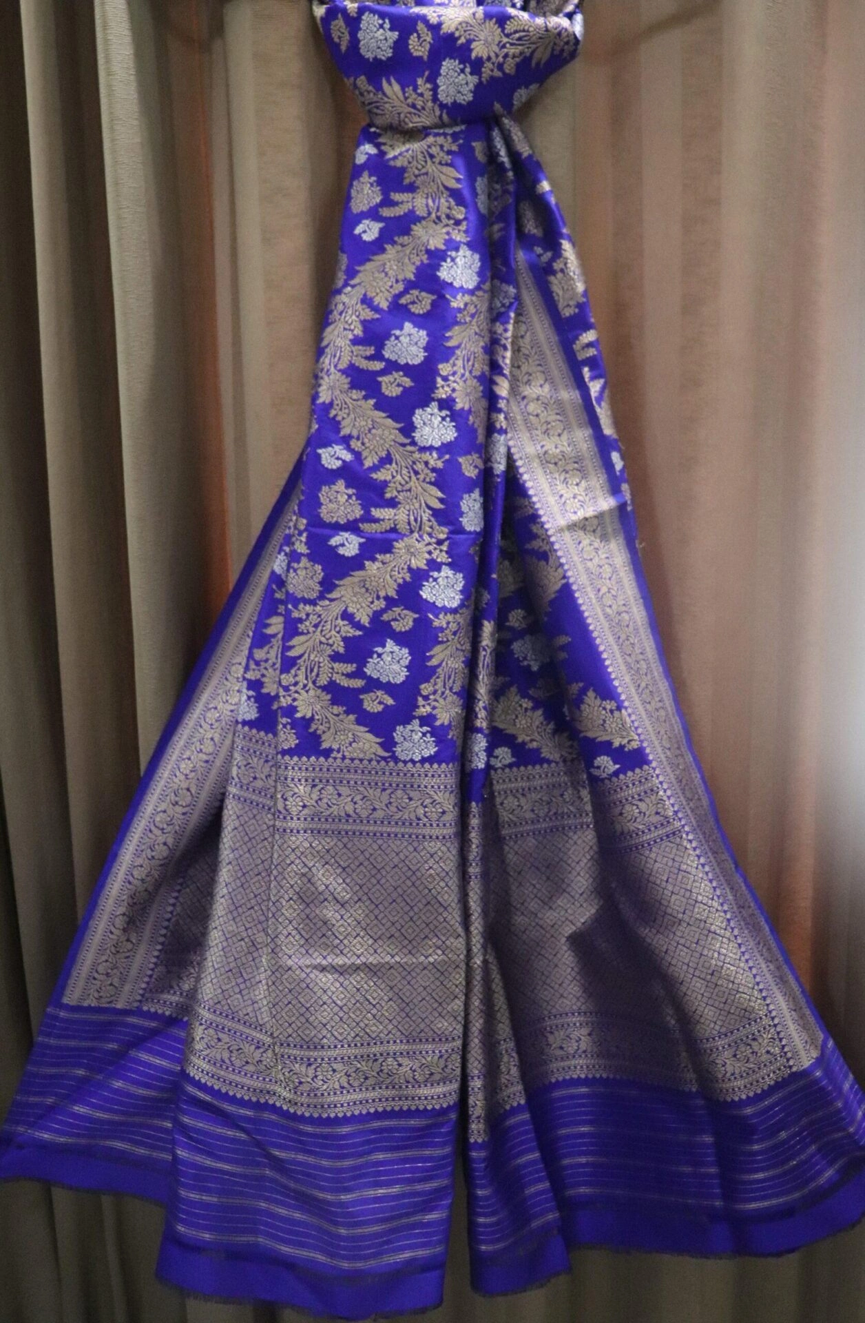 Premium Royal Blue Lahariya Ara Jangla Handloom Banarasi Dupatta-162021-0000124