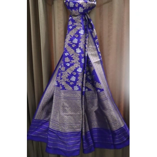 Premium Royal Blue Lahariya Ara Jangla Handloom Banarasi Dupatta