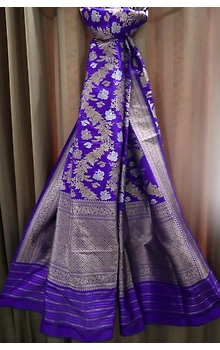 Premium Royal Blue Lahariya Ara Jangla Handloom Banarasi Dupatta