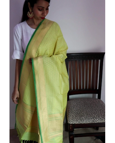 Yellow Chunri Booti Cutwork Handloom Banarasi Dupatta-3