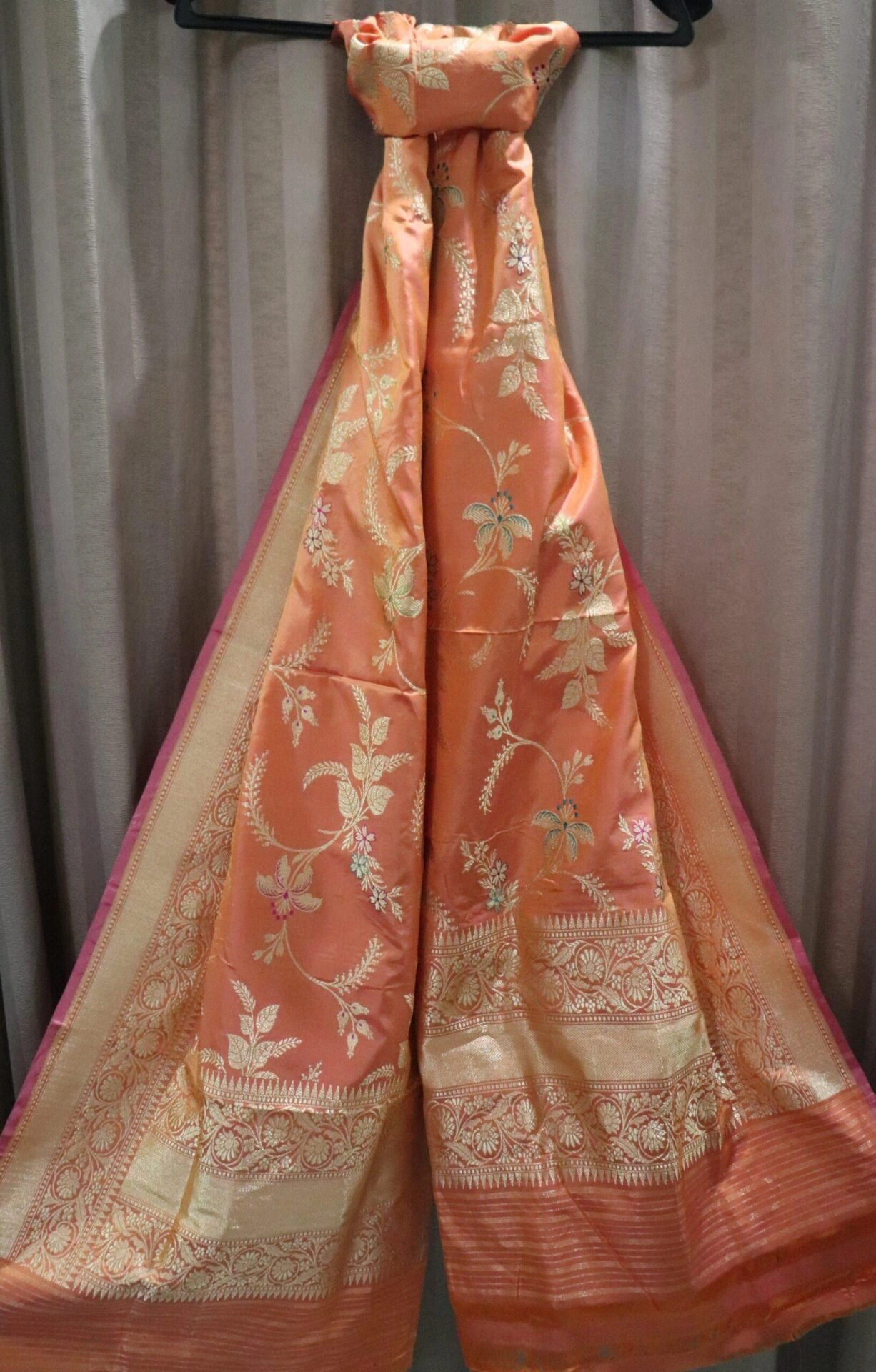 Orange Jangla Meenadar Booti Handloom Banarasi Dupatta-162021-0000126