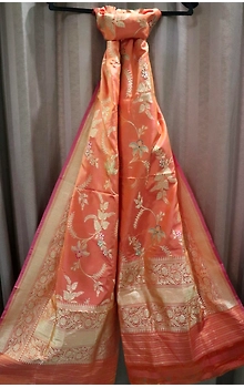 Orange Jangla Meenadar Booti Handloom Banarasi Dupatta
