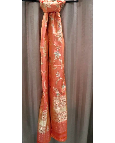 Orange Jangla Meenadar Booti Handloom Banarasi Dupatta-2