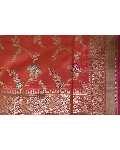 Orange Jangla Meenadar Booti Handloom Banarasi Dupatta-4