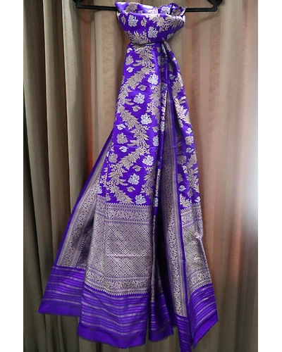 Premium Royal Blue Lahariya Ara Jangla Handloom Banarasi Dupatta-3