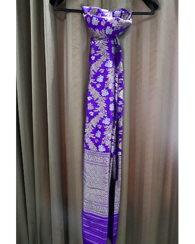 Premium Royal Blue Lahariya Ara Jangla Handloom Banarasi Dupatta-5