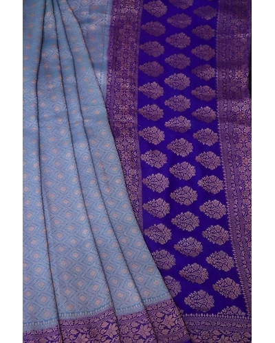 Blue Khaddi Tanchui Handloom Banarasi Saree-4