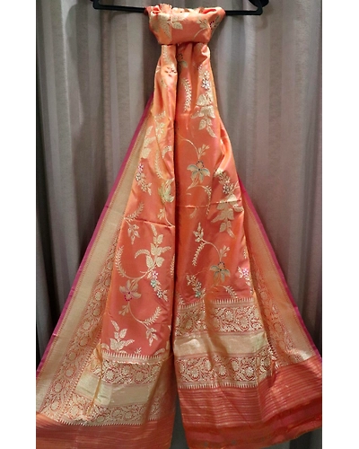 Orange Jangla Meenadar Booti Handloom Banarasi Dupatta-1