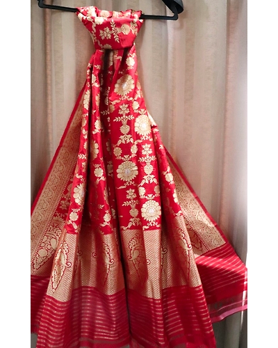 Bridal Red Jangla Handloom Banarasi Dupatta-3