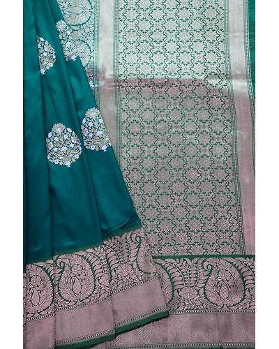 Dark Green Kadhua Flower Boota Handloom Banarasi Saree-162021-00012