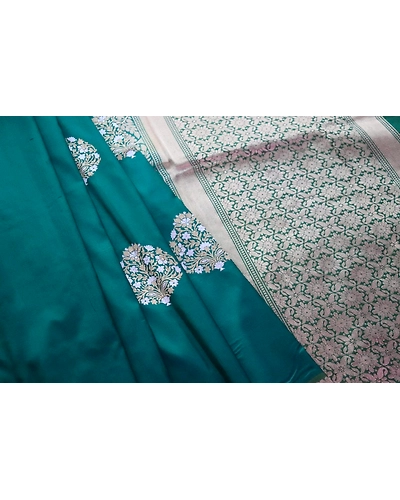 Dark Green Kadhua Flower Boota Handloom Banarasi Saree-2