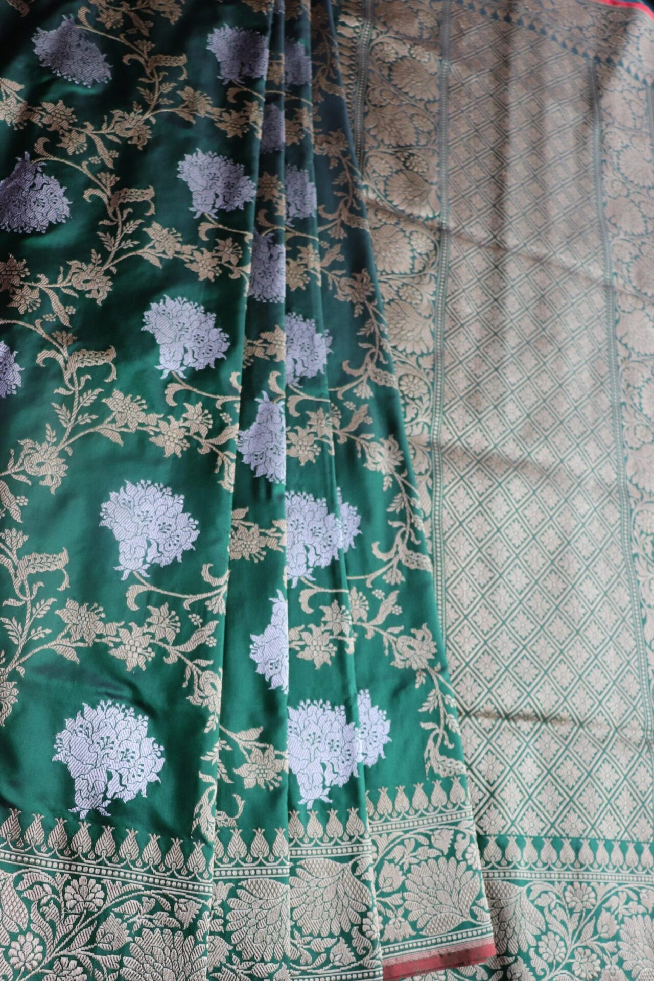 Dark Green Alfi Jangla Handloom Banarasi Saree-162021-00031