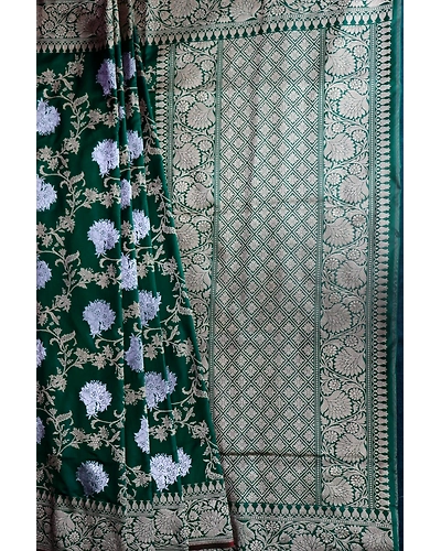 Dark Green Alfi Jangla Handloom Banarasi Saree-2