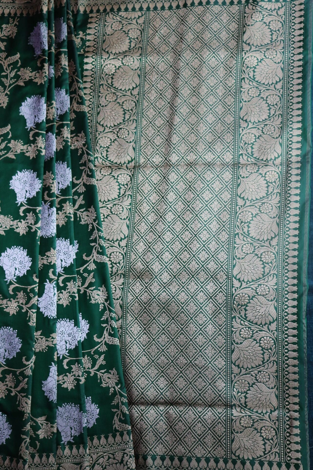 Dark Green Alfi Jangla Handloom Banarasi Saree-4