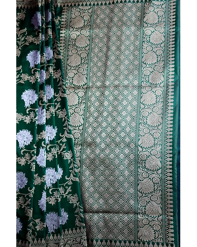 Dark Green Alfi Jangla Handloom Banarasi Saree-4