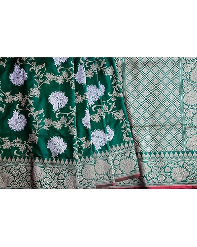 Dark Green Alfi Jangla Handloom Banarasi Saree-6