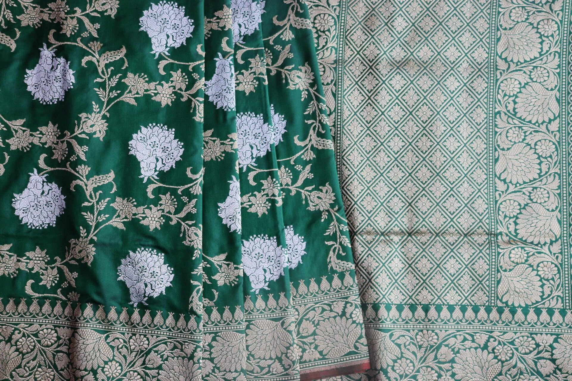 Dark Green Alfi Jangla Handloom Banarasi Saree-8