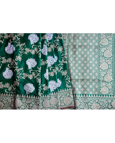 Dark Green Alfi Jangla Handloom Banarasi Saree-8
