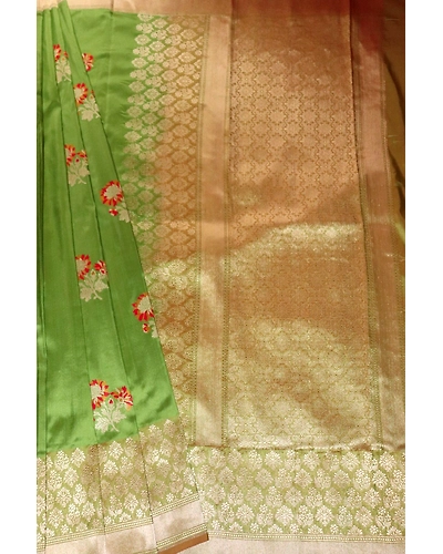 Light Green Kadhua Flower Boota Handloom Banarasi Saree-162021-00017