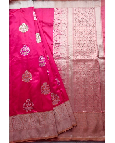 Red Kadhua Flower Meena Boota Handloom Banarasi Saree-4
