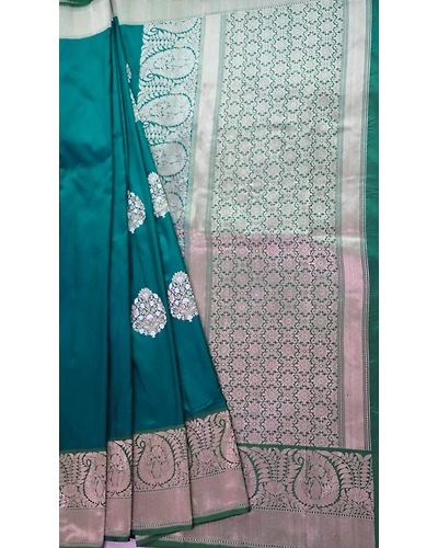Dark Green Kadhua Flower Boota Handloom Banarasi Saree-7
