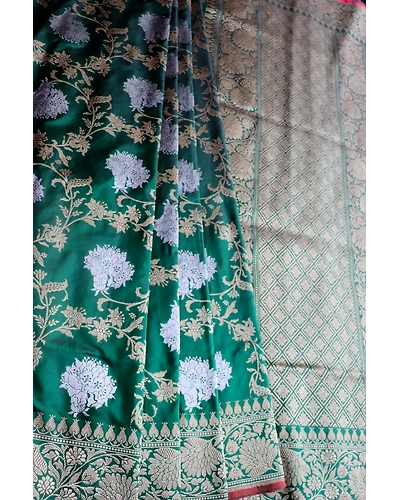 Dark Green Alfi Jangla Handloom Banarasi Saree-1