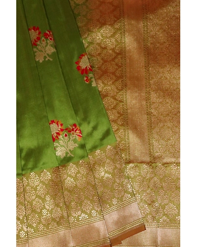 Light Green Kadhua Flower Boota Handloom Banarasi Saree-5