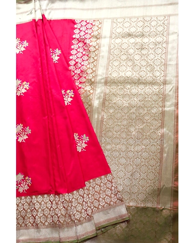 Red Kadhua Flower Multi Color Meena Boota Banarasi Handloom Saree-3