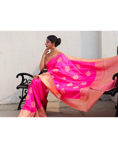 Pink Kadhua Flower Boota Handloom Banarasi Saree-1