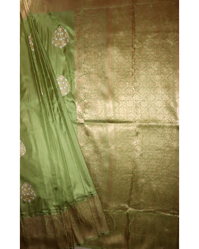 Pista Green Kadhua Flower Boota Banarasi Saree-1