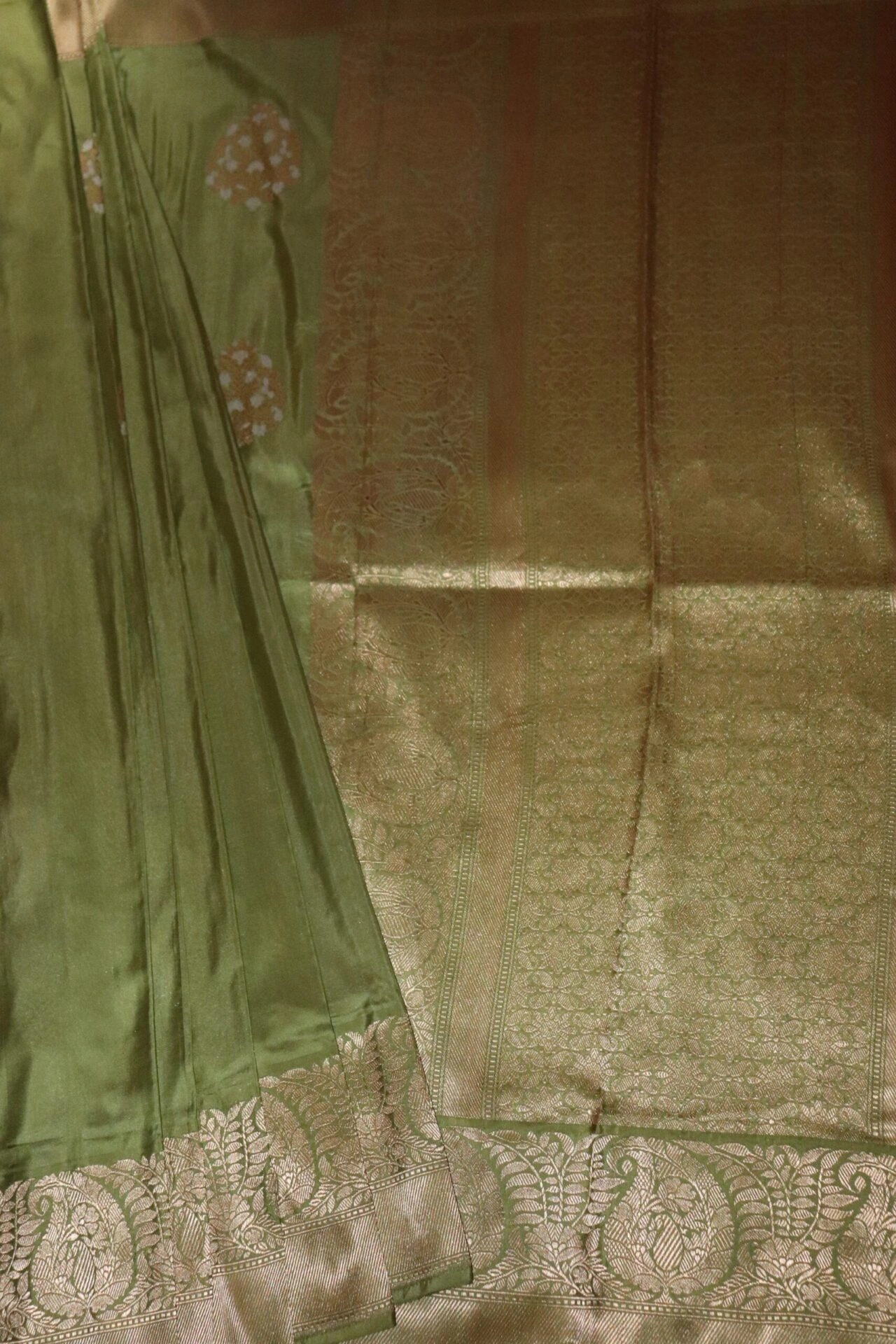 Pista Green Kadhua Flower Boota Banarasi Saree-2