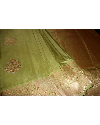 Pista Green Kadhua Flower Boota Banarasi Saree-3
